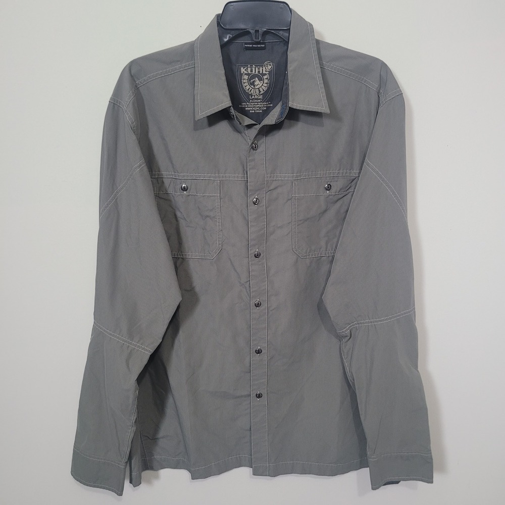 Kuhl Size Large Eluxur Long Sleeve Shirt Mens Gray Micro Check Button Up Hiking